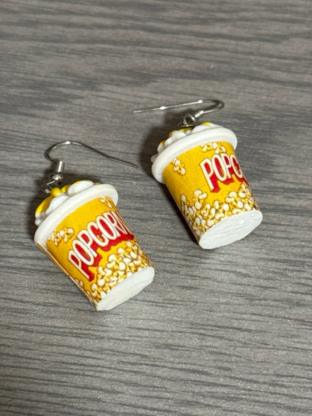 Novelty Yellow Popcorn Bucket Earrings - Fun Movie Night Jewelry